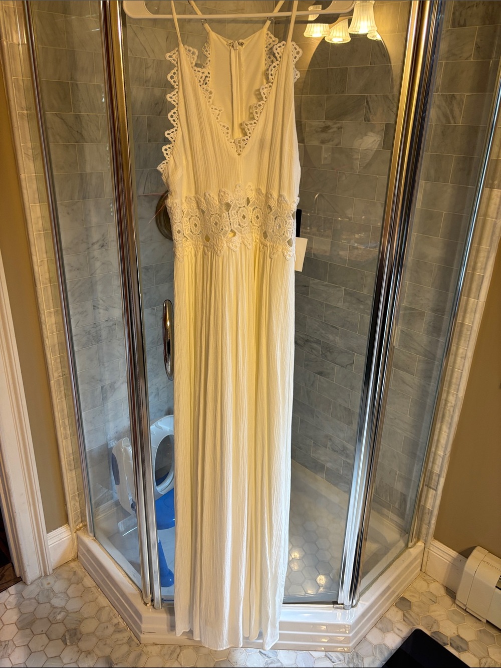 Lulu's Cream Maxi Dress with Lace Trim